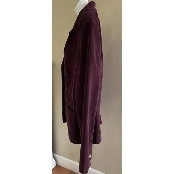 LL Bean Blazer Womens Size 16 R Plum Corduroy Button Jacket Pockets Classic - Picture 2 of 9